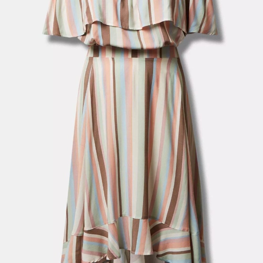 Torrid Womens High Low Two Piece Midi Challis Dress Striped Off Shoulder Size 2X